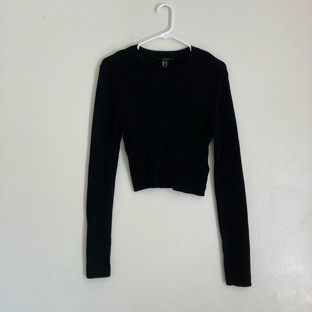 Forever 21 Black Ribbed Neck Crop Top Sweater Size L